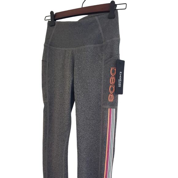 NEW! Bebe Sport Stripe Logo Leggings Charcoal Grey Small - Picture 1 of 10